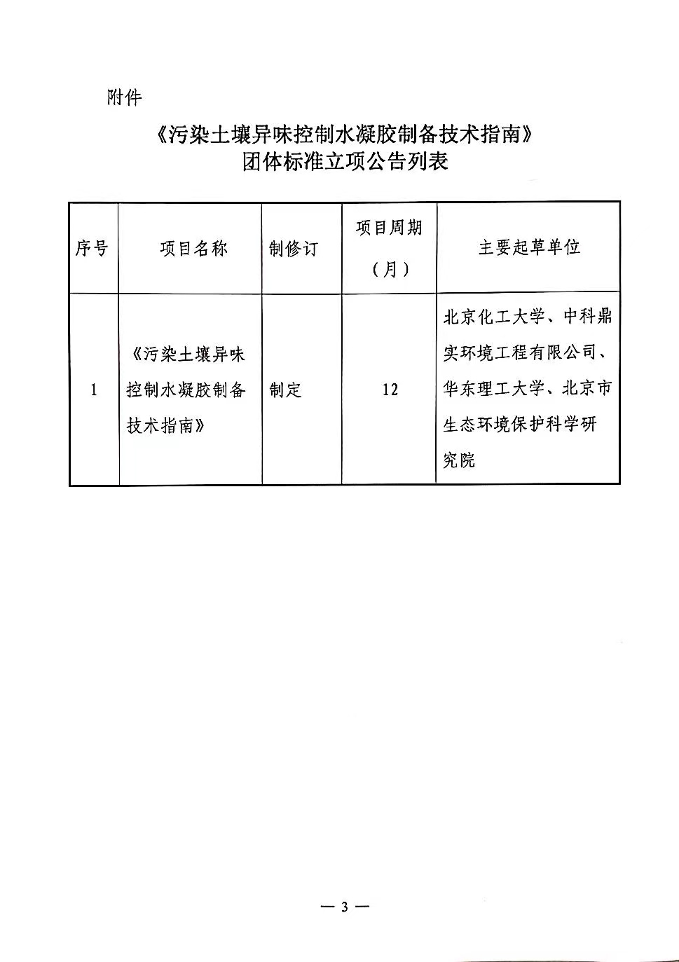 关于《污染土壤异味控制水凝胶制备技术指南》团体标准立项的公告